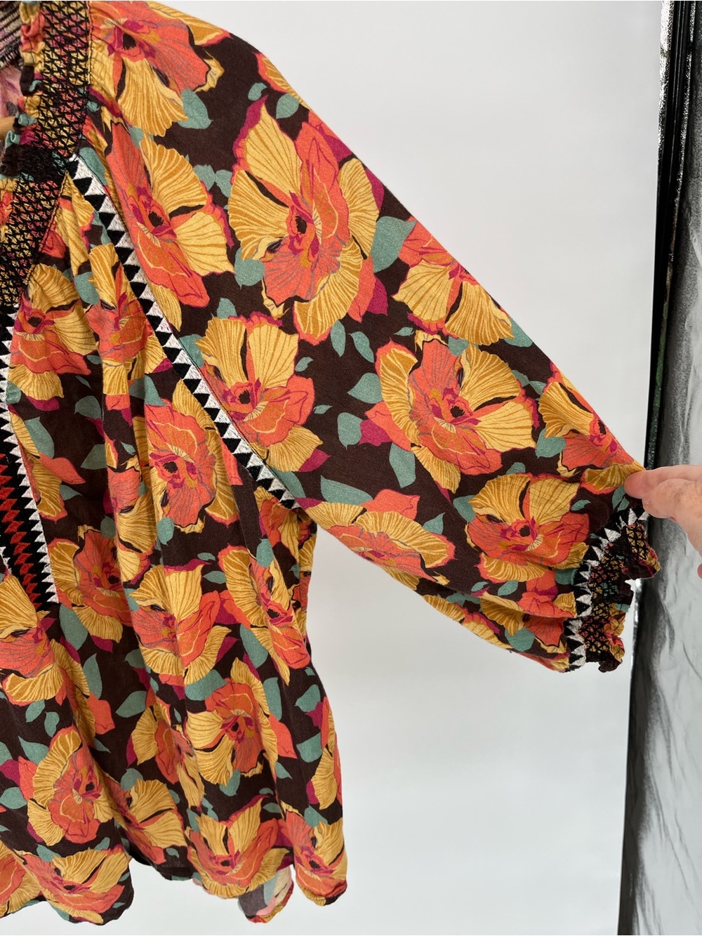 Sundance XL 100% Cotton Floral Peasant Blouse Boho Embroidered V-Neck Fall Top - Picture 4 of 10